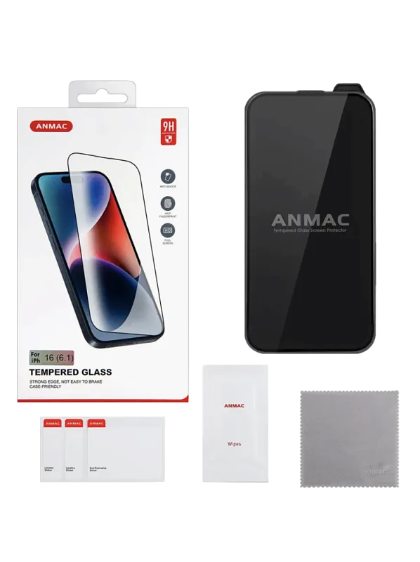 Защитное стекло iPhone 15/16 Full Cover черное ANMAC
