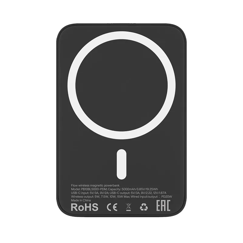 Внешний аккумулятор uBear Flow MagSafe, PD, 5 000 мАч, черный
