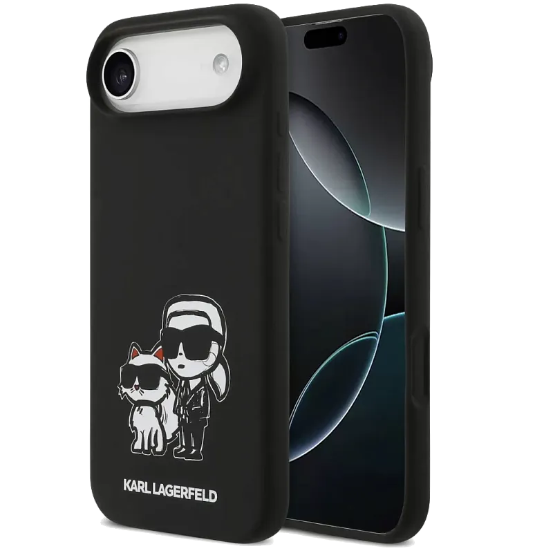 Чехол Lagerfeld для iPhone Air Liquid Silicone Sketch Karl&Choup Metal cam Hard, чёрный