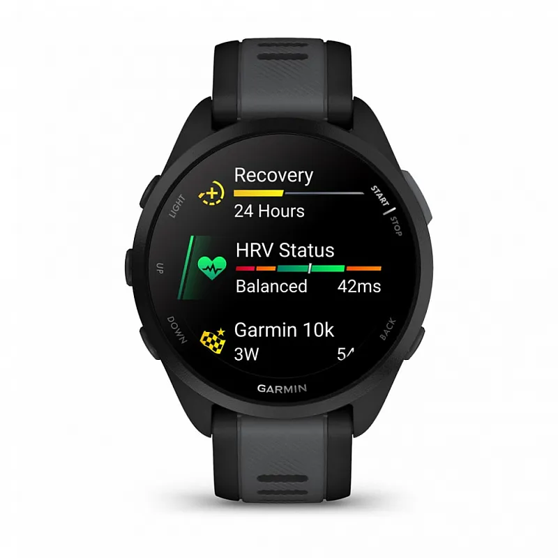 Смарт-часы Garmin FORERUNNER® 165 чёрные, серый ремешок 43мм