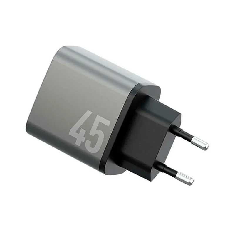Сетевое зарядное устройство Energea AmpCharge GaN45, 2×USB-C PD/PPS/QC3.0, 45 Вт, серый