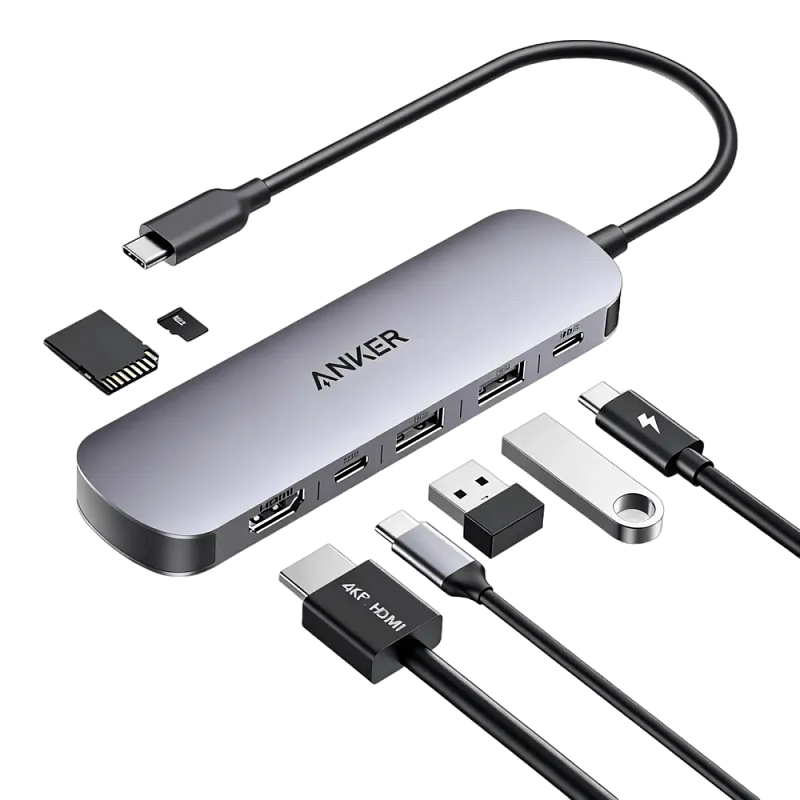 Хаб Anker Nano USB-C Hub (7-in-1 4K HDMI), серый