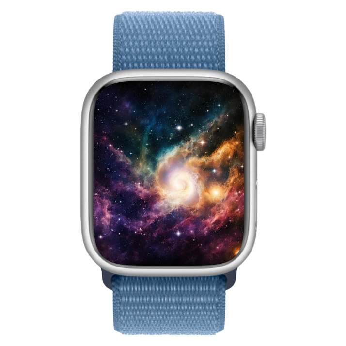 Apple Watch Series 9, 41 мм, корпус из алюминия серебристого цвета, текстильный ремешок цвета «ледяной синий»