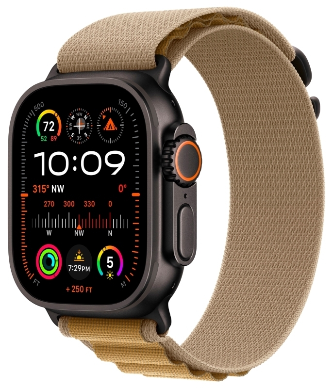 Apple Watch Ultra 2 GPS + Cellular, 49 мм, корпус из черного титана, ремешок Alpine цвета "загар"