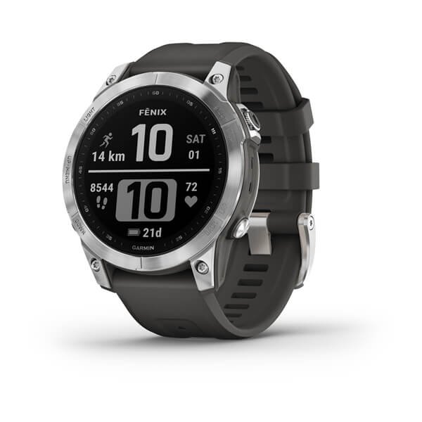 Смарт-часы Garmin FENIX 7 серебристый с графитовым силиконовым ремешком