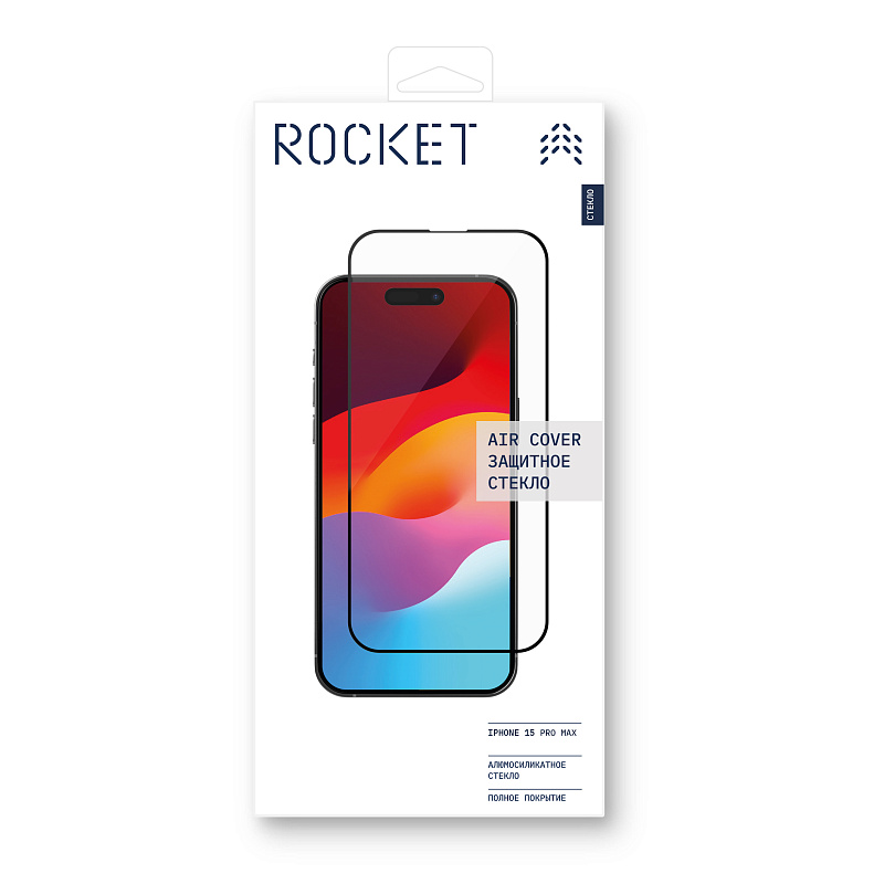 Защитное стекло Rocket  Air Cover 2.5D, чёрная рамка, 0,3мм, для iPhone 15 Pro Max