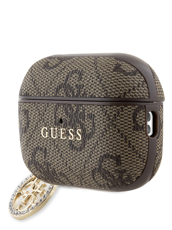 Чехол Guess для Airpods Pro 2 PU leather 4G with metal logo and Diamond charm Brown