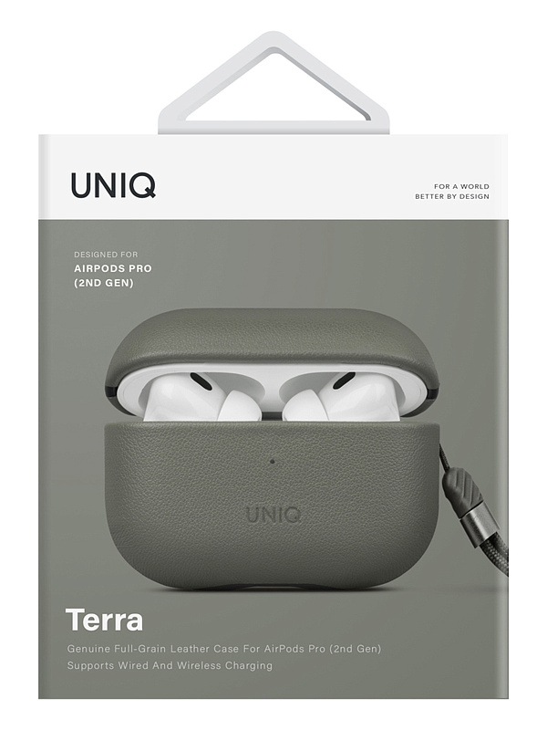 Чехол Uniq для Airpods Pro 2 Terra Genuine Leather with handstrap Lichen Green