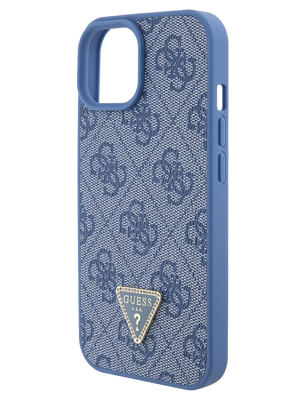 Чехол Guess для iPhone 15 PU 4G Triangle Diamond metal logo Hard Blue