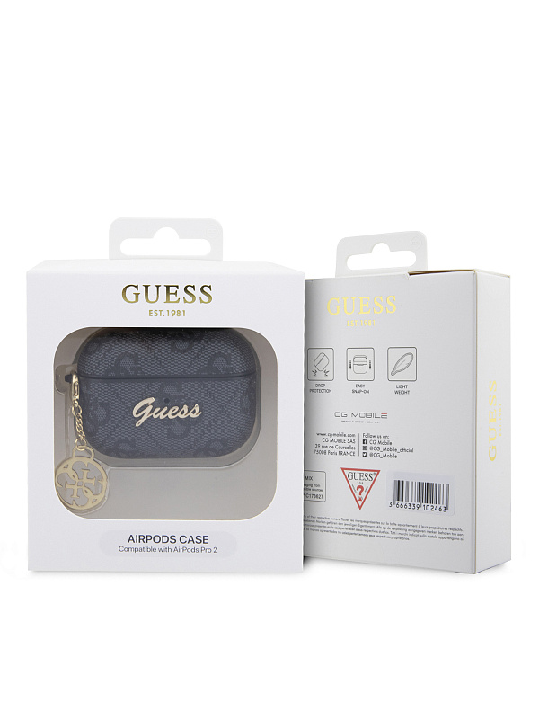 Чехол Guess для Airpods Pro 2 PU leather 4G with metal logo and Charm Black