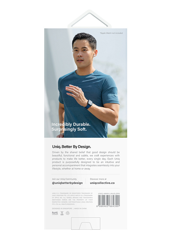 Ремешок Uniq для Apple Watch 49/45/44/42 mm Linus Airosoft silicone strap Lime Green