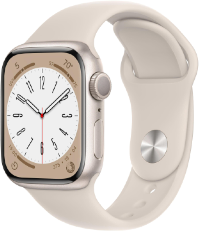 Apple Watch Series 8, 41 мм, корпус из алюминия цвета «сияющая звезда», спортивный ремешок цвета «сияющая звезда»