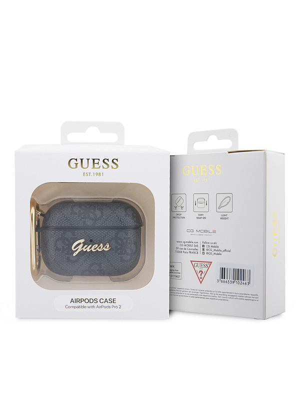 Чехол Guess для Airpods Pro 2 PU leather 4G with metal logo and carabin Black