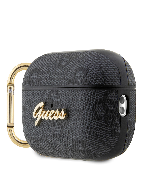 Чехол Guess для Airpods Pro 2 PU leather 4G with metal logo and carabin Black