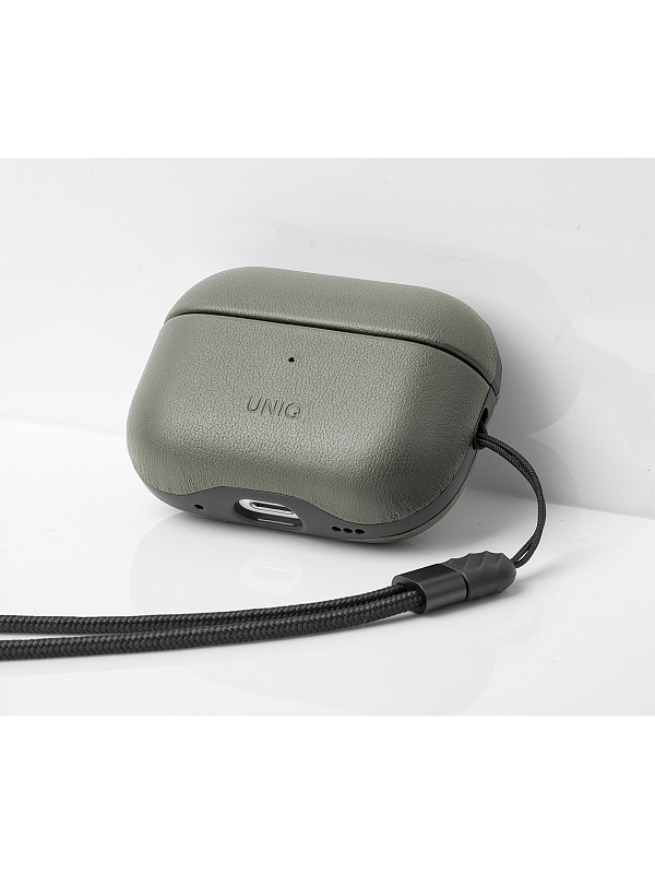 Чехол Uniq для Airpods Pro 2 Terra Genuine Leather with handstrap Lichen Green