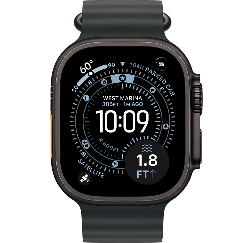 Apple Watch Ultra 3, 49 мм, корпус из чёрного титана, ремешок Ocean чёрного цвета