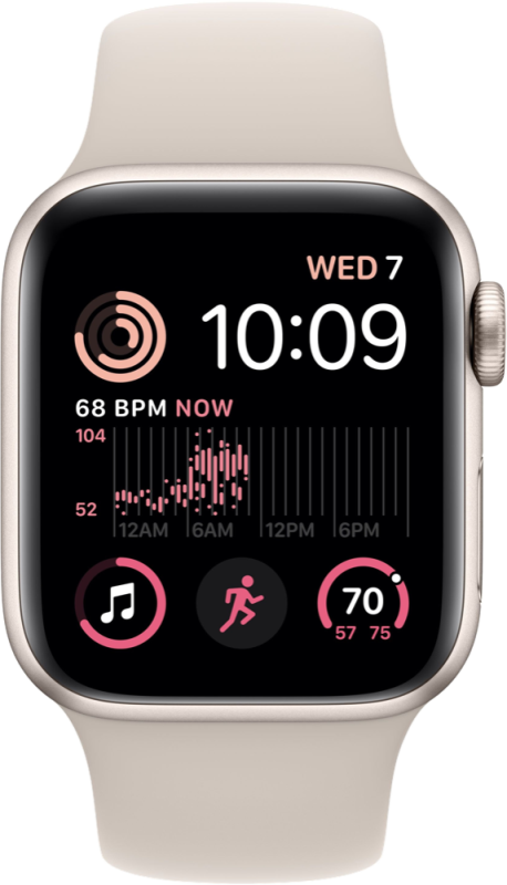 Apple Watch SE 2022, 40 мм, корпус из алюминия цвета «сияющая звезда», спортивный ремешок цвета «сияющая звезда»