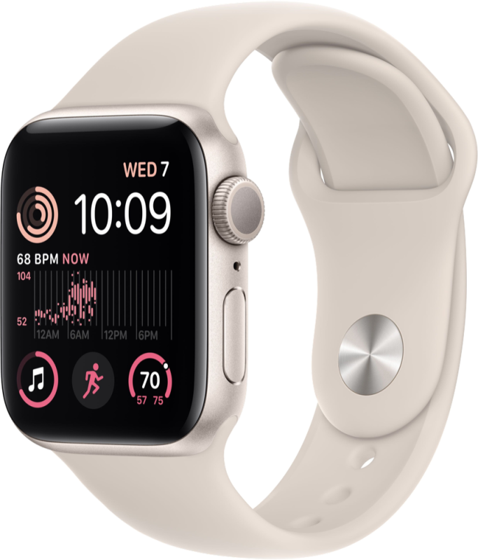 Apple Watch SE 2022, 40 мм, корпус из алюминия цвета «сияющая звезда», спортивный ремешок цвета «сияющая звезда»