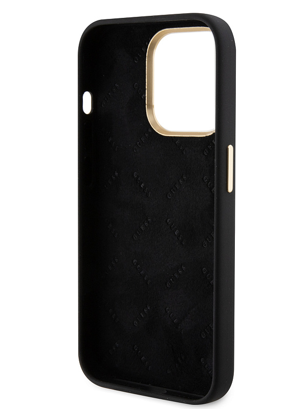 Чехол Guess для iPhone 15 Pro чехол Liquid silicone Gold metal logo & Camera frame Hard Black