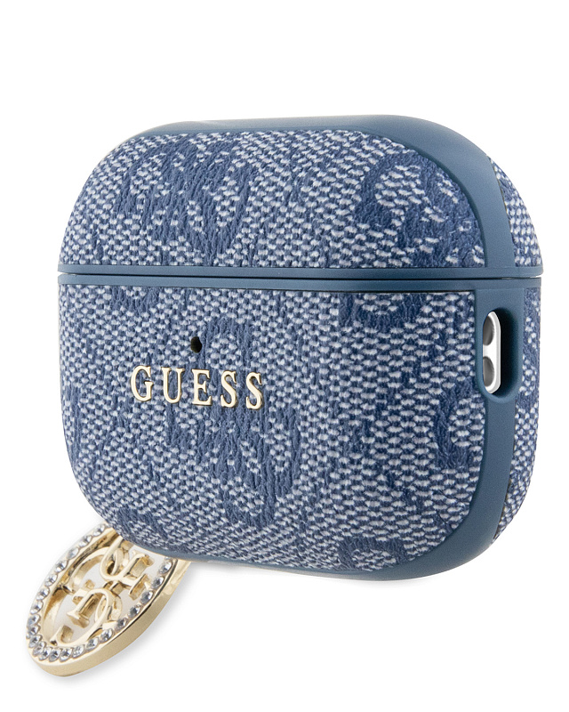 Чехол Guess для Airpods Pro 2 PU leather 4G with metal logo and Diamond charm Blue