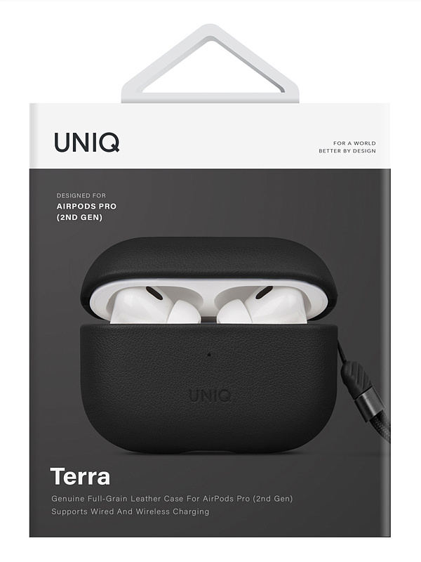 Чехол Uniq для Airpods Pro 2 Terra Genuine Leather with handstrap Black