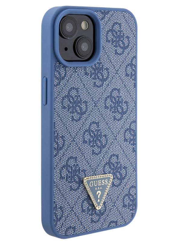 Чехол Guess для iPhone 15 PU 4G Triangle Diamond metal logo Hard Blue