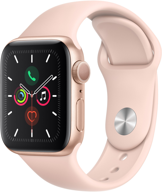 Apple Watch Series 5, 40 мм, корпус из алюминия золотого цвета, спортивный браслет цвета «розовый песок»
