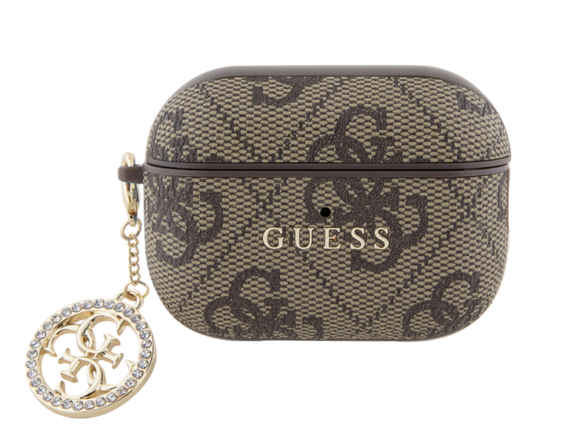 Чехол Guess для Airpods Pro 2 PU leather 4G with metal logo and Diamond charm Brown