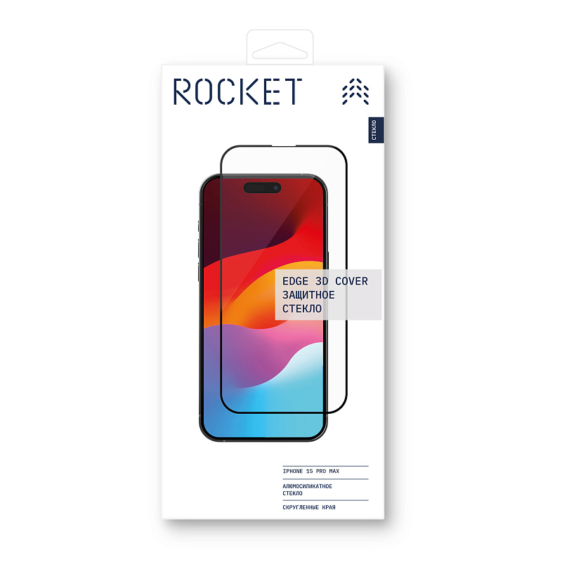 Защитное стекло Rocket Edge 3D Cover чёрная рамка, 0,3мм, для iPhone 15 Pro Max